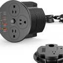 Desktop Power Grommet with 100W USB C, Double-Side Recessed Charging Station Plug in 5AC Outlets & 4 USB Ports, 4-Inch Hole Furniture Flush Mount for Countertop Black