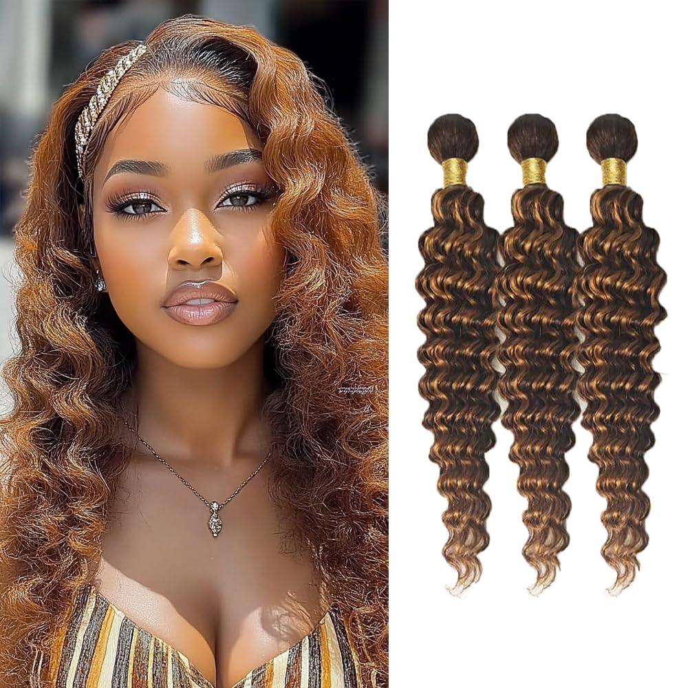 Ombre Brown Highlight Loose Deep Wave Bundles P4/30 Human Hair 8A Grade Brazilian Virgin Hair Color #30 Curly Weave Hair Extensions 16 18 20 Inch