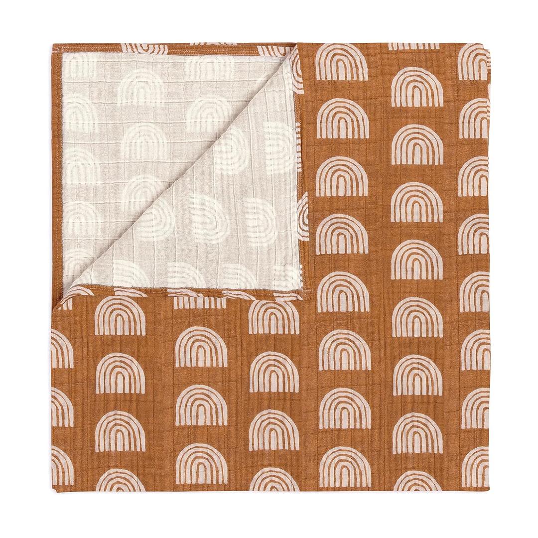 Babyletto 100% Organic Cotton Swaddle, GOTS-Certified, Ultra-Soft and Breathable Muslin - Terracotta Rainbow