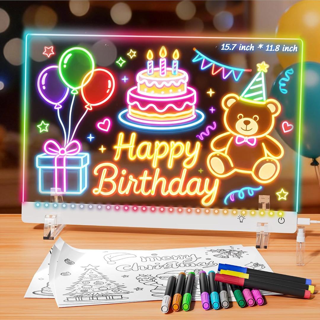 Oversized LED Drawing Board for Kids with 11 Light Effect(15.7"x11.8") | LED Note Board with Colors, 4 Modes & 7 Colors Acrylic Dry Erase Board for Home, Office, Birthday Gifts