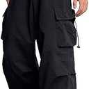 OYOANGLE Men's Cargo Pants Elastic Waist Flap Pockets Hip Hop Baggy Harem Pants Large
