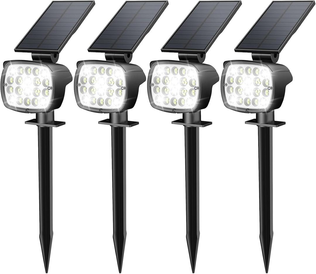 Kaxiida Solar Lights Outdoor Waterproof - 2025 Upgrade 3 Level Ultra Bright Spot Lights Uplights, LED Landscape Spotlight for Tree, Pathway, Wall, Adjustable Solar Panel Auto On/Off (4 Pack, CoolLight)