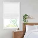 Madison Park Kyler Cordless Roman Shades - Single Panel, Lightweight Linen Blend Fabric, Natural Design, Easy Installation, Light Filtering Window Blind, Bedroom, Living Room Decor 34"W x 64"H White