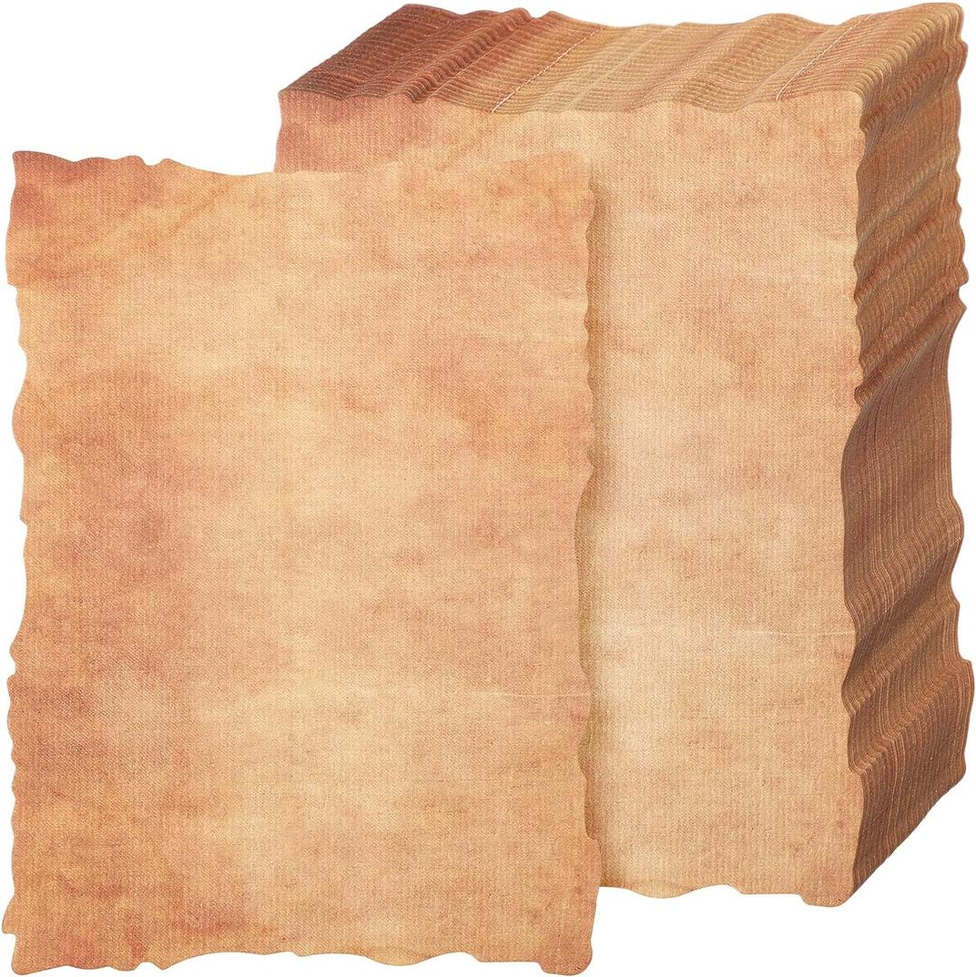 Harloon 100 Pcs Vintage Old Looking Cotton Watercolor Paper Cardstock Blank 200 GSM Thick Antiqued Deckle Edge Virgin Paper for Drawing Writing Printing Invitations Greeting (5x7 Inch)