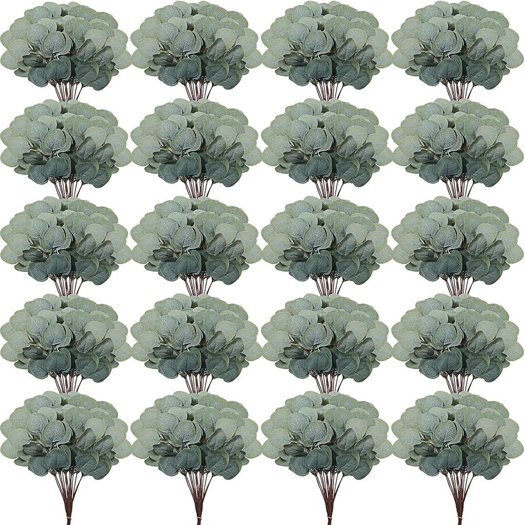 Taiyin 120 Pieces Artificial Eucalyptus Leaves for Wedding Eucalyptus Leaves Stems Decor Greenery Faux Green Stems for Wedding Centerpiece Floral Home Decor, 11 Inches