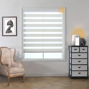 Motorized Zebra Blinds Smart Blinds with Remote Electric Shades for Indoor Windows Light Filtering Automatic Dual Layer Horizontal Shades Compatible with Google Alexa White 35" W X 72" H