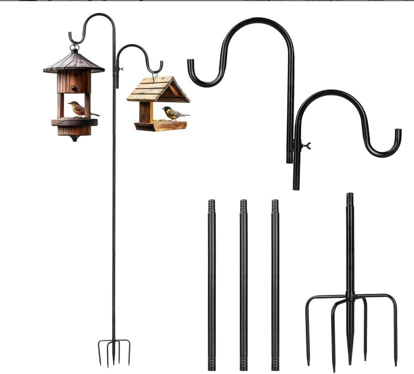 92 inch Double Sheperds Hooks for Outdoor, Adjustable Heavy Duty Bird Feeder Pole, Multi-Use Outdoor Hook for Plant Hangers, Weddings Decor, Solar Light Lanterns, Wind Chimes (1 Pack)