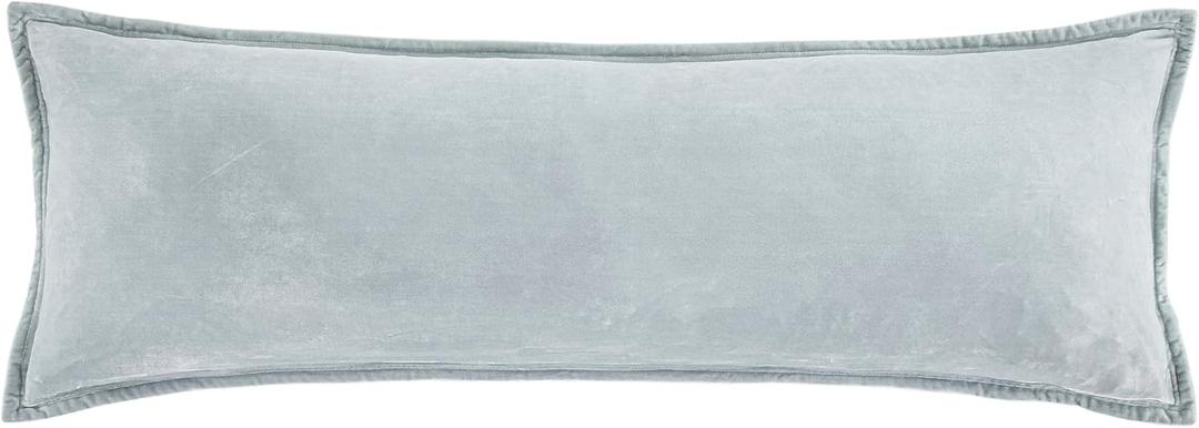 HiEnd Accents Stella Faux Silk Velvet Lumbar Pillow, 14x42 inch, Light Blue, Romantic Western Modern Traditional Style Luxury Bedding, Decorative Throw Pillow