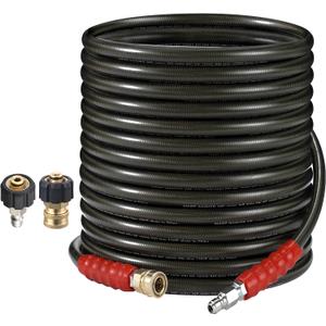 RIDGE WASHER Pressure Washer Hose 50 Feet X 3/8 Inch for Hot and Cold Water, 2-Wire Steel Braid Hose (R2), 3/8 Inch Quick Connect, 6000 PSI