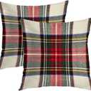 Batmerry Red White Plaid Decorative Pillow Covers, 22 x 22 Inch Colorful Scottish Tartan Plaid Double Sided Throw Pillow Covers Sofa Cushion Cover Square 22 Inches(Set of 2) (Christmas Buffalo Plaid 1 Red2)