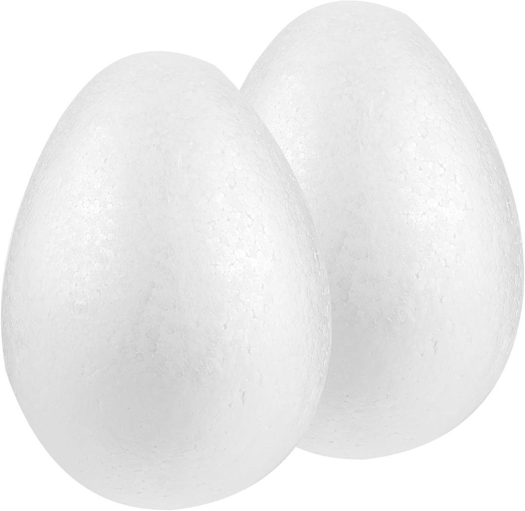 STOBOK 2Pcs 8-Inch Foam Eggs for Crafts White Polystyrene Eggs for DIY Painting School Projects Easter Party Decorations