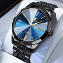 OLEVS Watch for Men Diamond Business Dress Analog Quartz Stainless Steel Waterproof Luminous Date Two Tone Luxury Casual Wrist Watch Blue