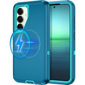 I-HONVA for Samsung Galaxy S25 Plus Case,Galaxy S24 Plus Case [Compatible with MagSafe] Shockproof 3-Layer Full Body Protection [Without Screen Protector] Rugged Heavy Duty Cover,Turquoise