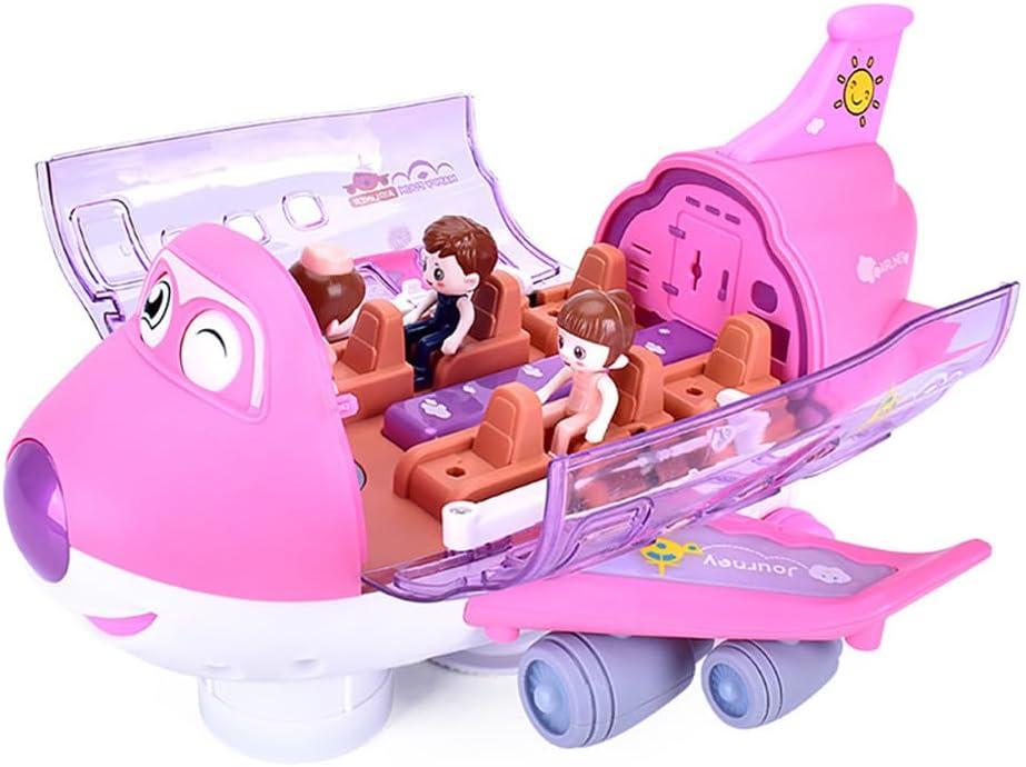 Miracland Airliner Musical Model, 360 Rotating Passenger Jet with Lights & Music, Universal Wheels, 1 Air Hostess & 2 Passingers (Pink)