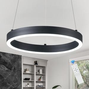12in LED Ring Chandelier Black Modern Dimmable Pendant Light Height Adjustable Circular Hanging Ceiling Fixture for Kitchen Island Dining Table Entryway Sink