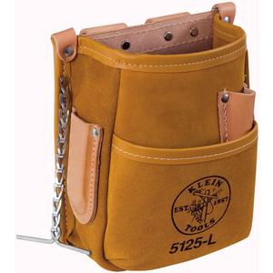 Klein Tools 5125L All Leather 5-Pocket Tool Pouch with Chain Tape Thong and Tunnel Belt Connection
