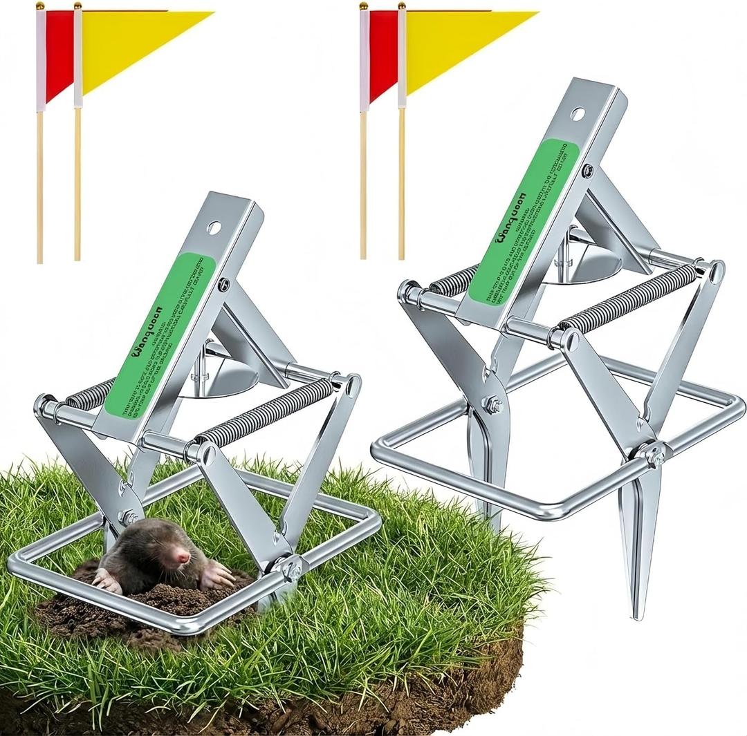 2 Pack Mole Traps That Kill Best, Vole Traps Outdoor Use Scissor for Lawns, Mole Trap Easy to Set Galvanized Steel Reusable Quick Capture Gopher