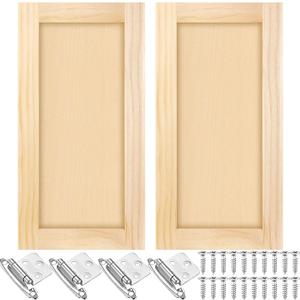Cinnvoice 2 Pcs 12'' W x 24'' H Unfinished Pine Kitchen Cabinet Door Replacement with 4 Pcs Cabinet Hinges Wood Shaker Door Front Replacement for Kitchen, Bathroom, Vanity