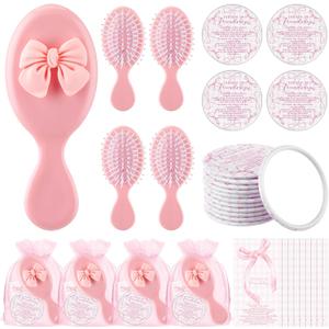 Mimorou 20 Sets Friendship Gifts Bulk Coquette Bow Hairbrushes Mirrors Cards with Bags for Galentines Party Favors Girls Trip Weekend Bachelorette Pink Friends Gifts