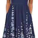 HOTOUCH Women's Summer A-Line Midi Dresses 2026 Casual Floral Short Sleeve T-Shirt Dress Flowy Beach Sundress with Pockets (Blue, S)