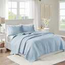 Madison Park King Quilt Set Damask Coverlet Set for King Size Bed, Cottage Oversized Quilt Set, Scallop Edge, All Season, Pre-Washed Cotton-Filled King Size Quilt, Tuscany, King/Cal King Blue 3 Piece