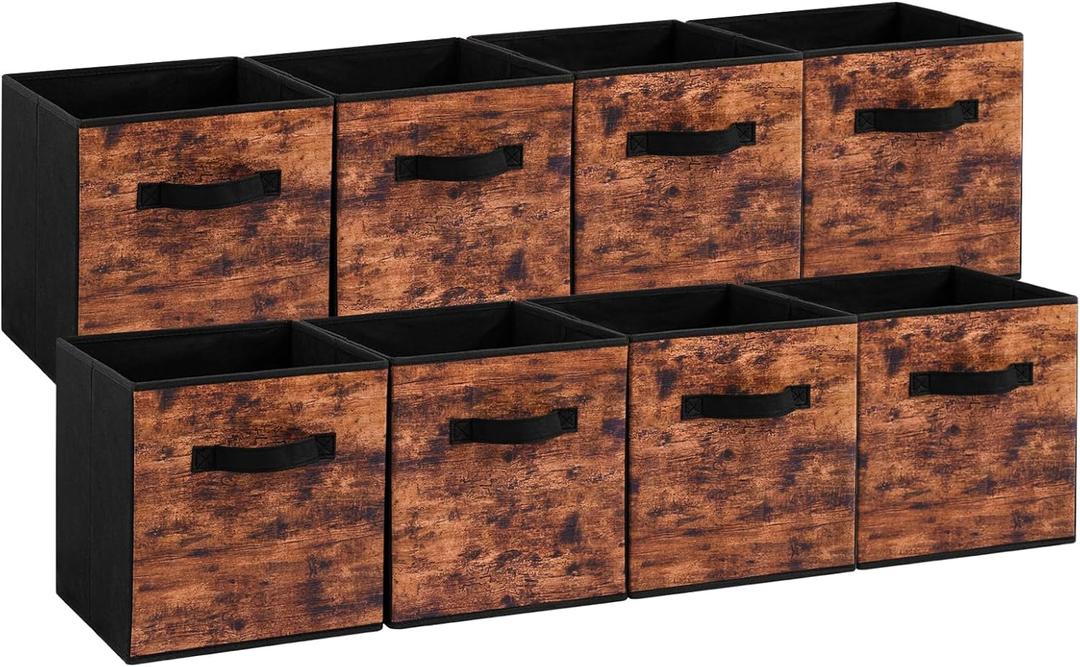 Stero Fabric Storage Cubes, 8 Pack Foldable Storage Bins with Handle, 11 InchBox for Shelves, Closet, Organizer, Rustic Brown and Black