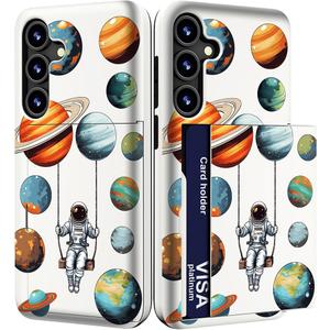 Compatible with Samsung Galaxy S24 Plus & S25 Plus Case Cute with Card Holder/Shockproof Slim Slot Wallet Phone Cover for Women for S24+ & S25+ / Astronaut Space Planets Spaceman Cosmo Galaxy