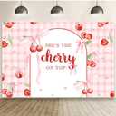 MEHOFOND 7x5ft She's The Cherry on Top Baby Shower Backdrop for Girl Cherry Theme Coquette Bridal Shower Decorations Bow Party Decor Cherry Bride to Be Engagement Party Decor Birthday Photobooth Props