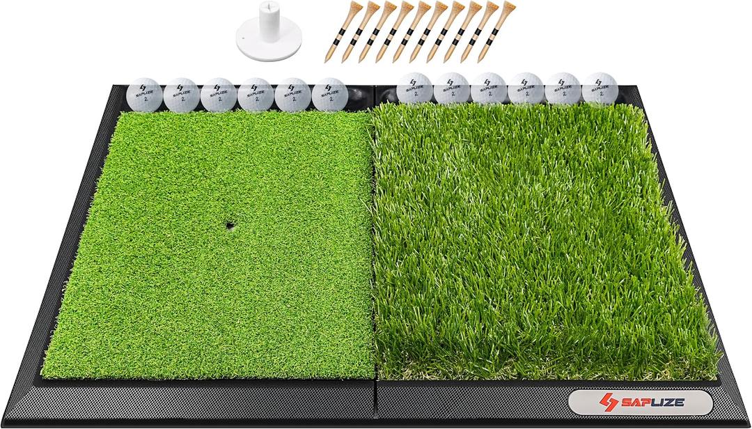 SAPLIZE Foldable Heavy-Duty Golf Hitting Mat with 10mm EVA Backing for Indoor/Outdoor Swing & Chipping, Golf Accessories & Gift for Men & Women, 25" X 17"