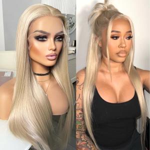 Ash Blonde Lace Front Wig, 22-Inch Long Straight Synthetic Hair, Pre-Plucked Hairline, Easy to Install, Lightweight and Breathable