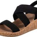 Skechers Women's Arch Fit Beverlee-Love Stays Wedge Sandal, Black, 7