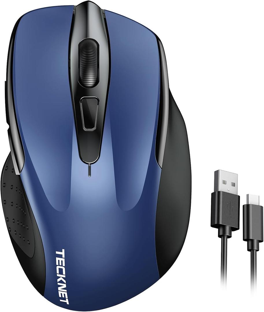 TECKNET Rechargeable Wireless Mouse, 2.4G Silent Quiet Click, 6 Adjustable 4800 DPI, Cordless Computer Mouse, Ergonomic Mouse for Laptop, 6 Buttons USB for Chromebook, Ergo Grip - Blue