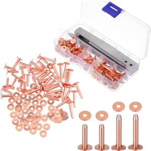 100Pcs Copper Rivets for Shoes Grounding #9#12 Brass Rivets for Leather Work Rivet and Burrs Kit for Leathercraft Rivet Setter with Leather Hole Punch Cutter for Belts Wallets Handbags Collars