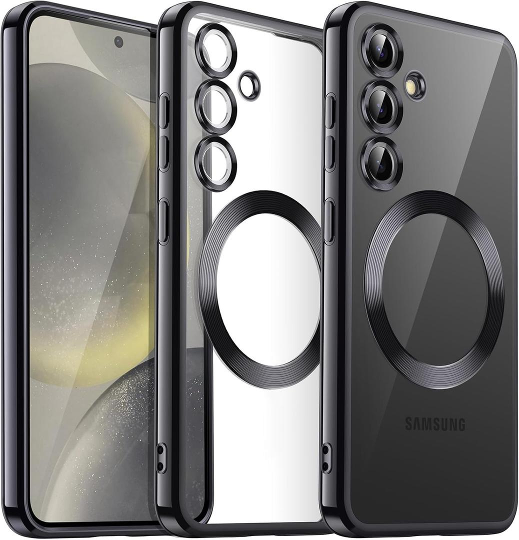 JETech Soft Clear Case for Samsung Galaxy S24 6.2-Inch, Camera Lens Full Protection, Compatible with MagSafe Wireless Charging, Shockproof Electroplated TPU Phone Cover (Onyx Black)