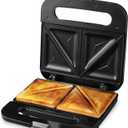 OVENTE Electric Sandwich Maker with Non-Stick Plates, Indicator Lights, Cool Touch Handle, Easy to Clean and Store, Perfect for Cooking Breakfast, Grilled Cheese, Tuna Melts and Snacks, Black GPS401B