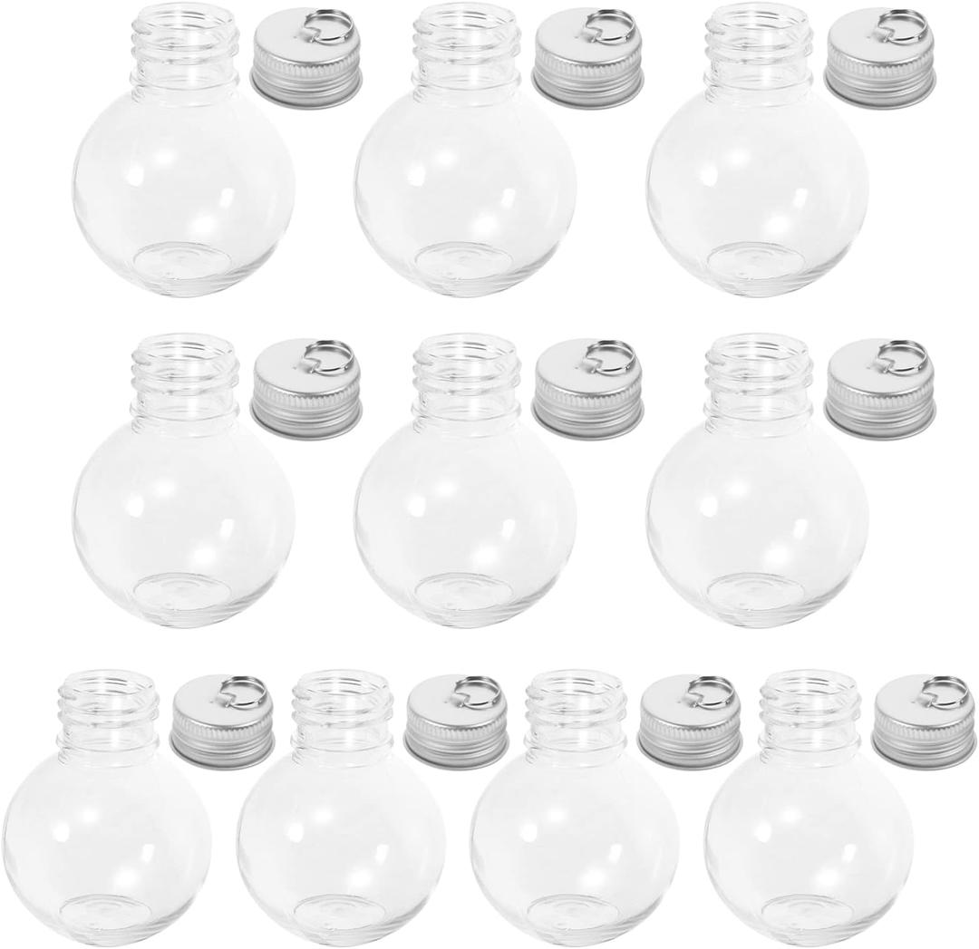 Ciieeo Light Bulb Shape Ball Bottle 3.07 Inch Clear Spherical Decorative Bottle for Christmas Ornament Candy Jar and Holiday Packaging