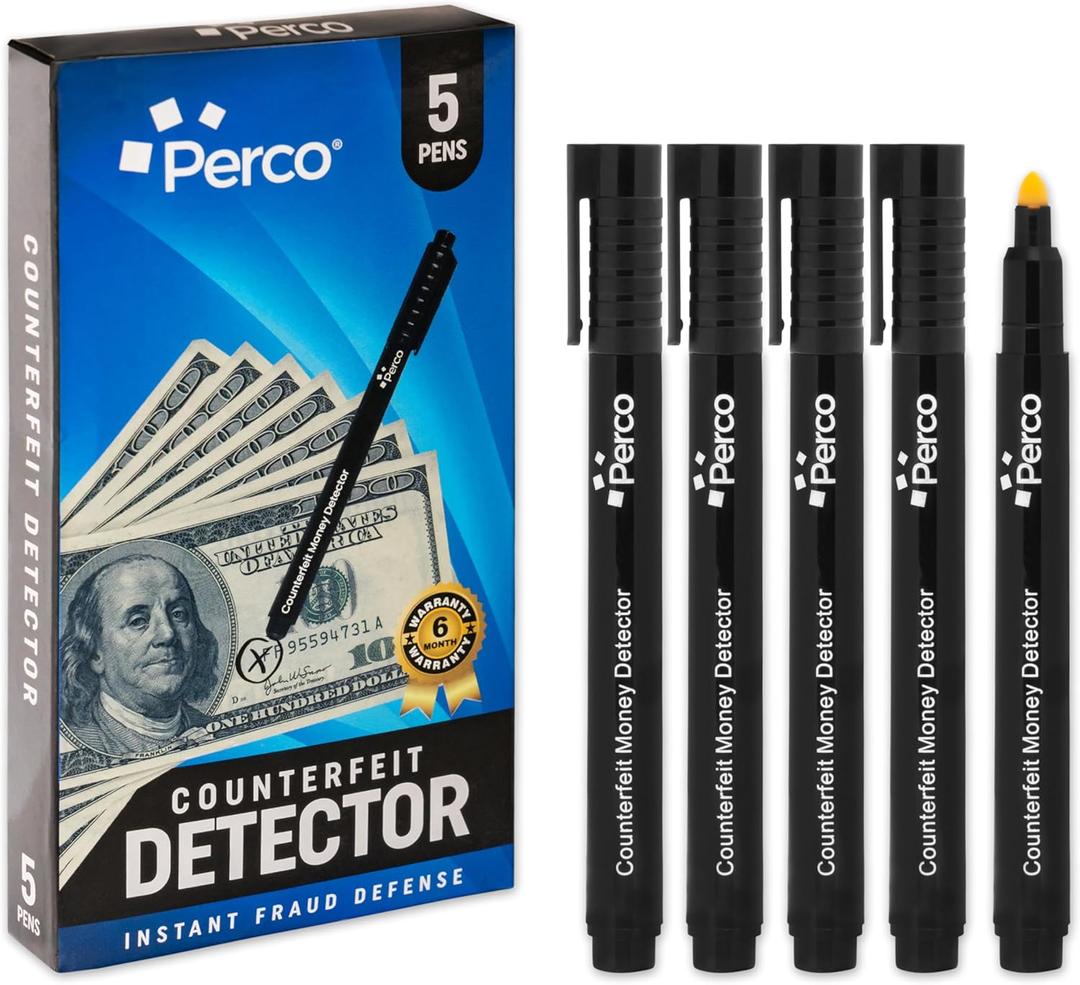 2 x Perco Counterfeit Money Detector Pen (5 Pack) - Easy to Use and Reliable Universal Currency Fake Bill Checker for Personal & Commercial Use - Ensures Authenticity & Prevents Fraud