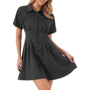 Allegra K Striped Shirt Dress for Women's Button Down Short Sleeve Casual Tight Waist Work Dresses, Size XS