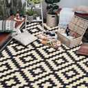 SAND MINE Reversible Mats, Plastic Straw Rug, Modern Area Rug, Large Floor Mat and Rug for Outdoors, RV, Patio, Backyard, Deck, Picnic, Beach, Trailer, Camping, Black & Beige, 6' x 9'