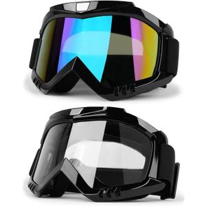 Dirt Bike ATV Goggles 2 Pack Motorcycle Gear for Men Women Motocross Bike Riding Offroad Helmet Goggles Ski UV400 Anti-Fog Scratch Dustproof Adult Youth KidsColor+Clear