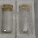 Drinking Glasses with Bamboo Lids and Glass Straw 2PCS Set, 16oz Glass Cups with Lids and Straws, Beer, Iced Coffee Glasses, Soda, Gift 1 Cleaning Brushes