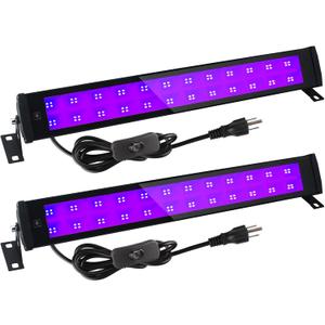50W Black Light Bars Waterproof Portable 395-405nm UV LED Blacklights with Plug+ON/Off Switch+5ft Cord for Fluorescent Poster/Body Paint/Bedroom/Uranium Glass Display/Xmas Glow Party(2 Pack)