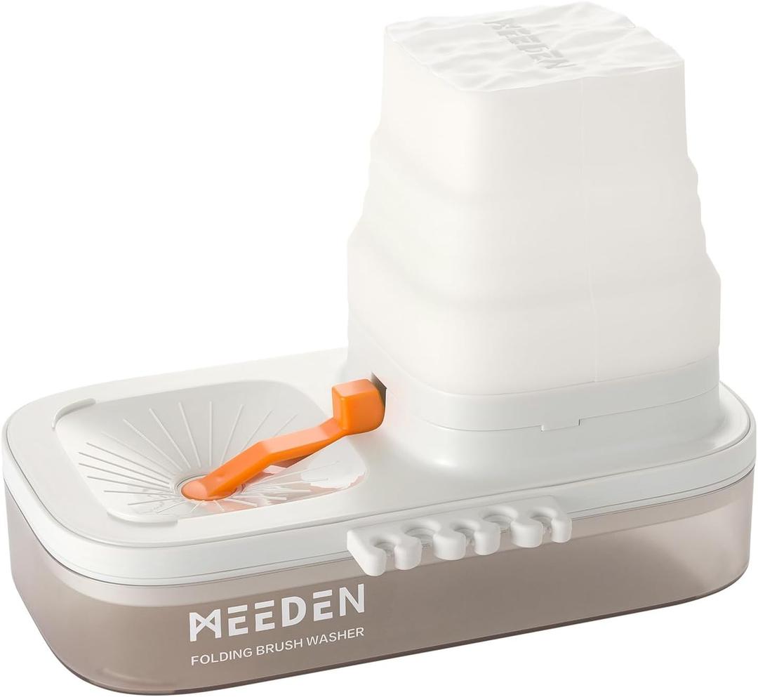 MEEDEN Portable Paint Brush Cleaner: 5-Slot Silicone Brush Holder - Rinser for Acrylic, Watercolor & Water-Based Paints, White