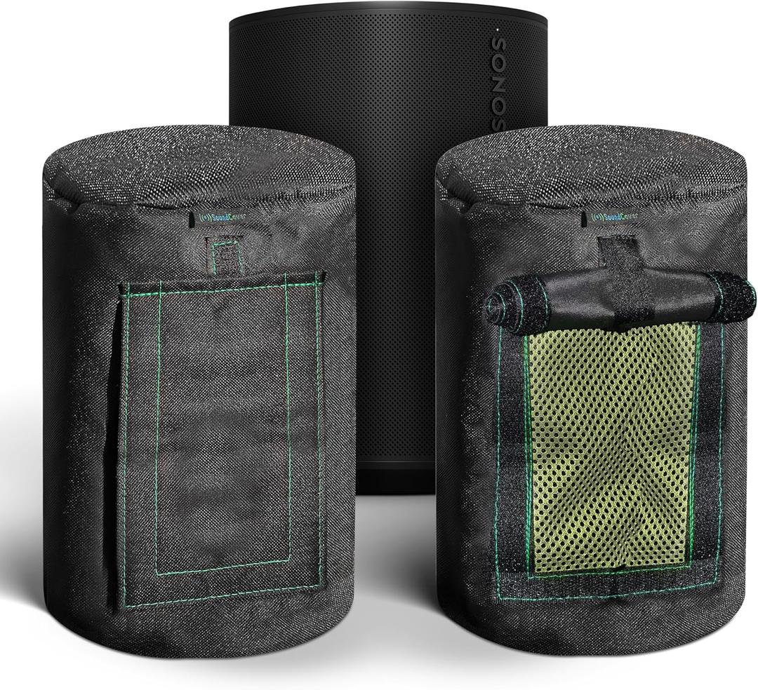 Black 600D Weatherproof Speaker Cover Custom Fit for Sonos Era100 Bluetooth Speaker with SoundFlap