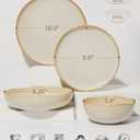 Pokini 32 Piece Dinnerware Set for 8 with Pasta Bowls, Yellow White Reactive Glaze Stoneware | All‑in‑One Host Set for Entertaining, Holiday Meals, Multi‑Course Dish Set | Unique Irregular Look