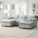 Ball & Cast 86.5" 5-Seat U-Shaped Sectional Sofa with 2 Movable Ottomans, Chenille Modular Cloud Couch Set with 2 Storage Pockets and Pillows, Free Combination for Living Room, Apartment, Medium Grey