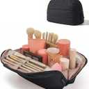 BAGSMART Travel Makeup Bag for Women, Portable Fold-down Cosmetic Case, Puffy Padded Make Up Organizer Pouch, Water-resistant Toiletry Bag for Toiletries, Brushes, Black