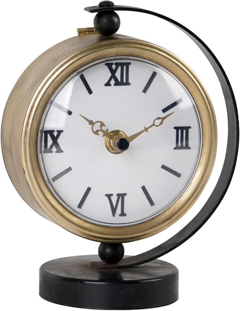 NIKKY HOME Gold Table Clock, Vintage Desk Clock Silent Non-Ticking Battery Operated Decorative Mantel Desk Shelf Clock for Living Room Decor