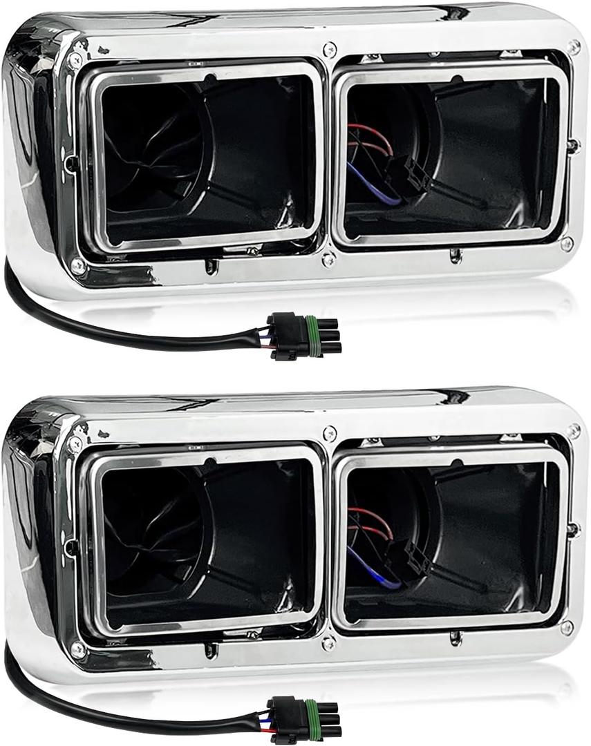 Grandroad auto Headlight Housing Base with Chrome Dual Headlight Bezel Fit For Kenworth T400 T600 T800 W900 K100 C500, Peterbilt 378 379, Western Star 4900, Freightliner FLD Classic XL