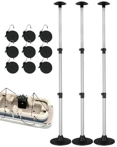 OCEANBROAD Boat Cover Support Poles Adjustable Telescoping Aluminum - Universal Fit for Pontoon, V Hull, Jon Boats - Waterproof Windproof Cover Support System with Straps, 3 Pack